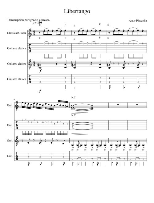 Libertango-Piazzolla for Guitar Duet with Tabs