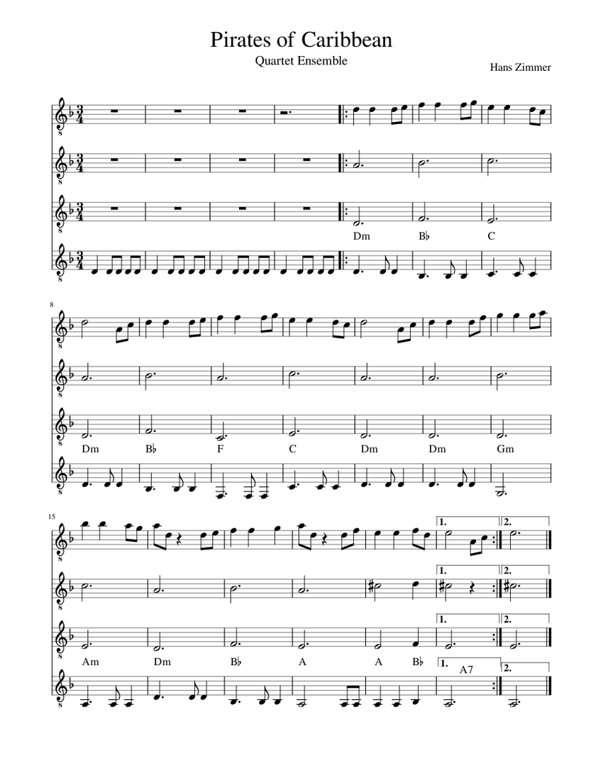 Pirates of Caribbean |Easy Quartet Arrangement | Guitars