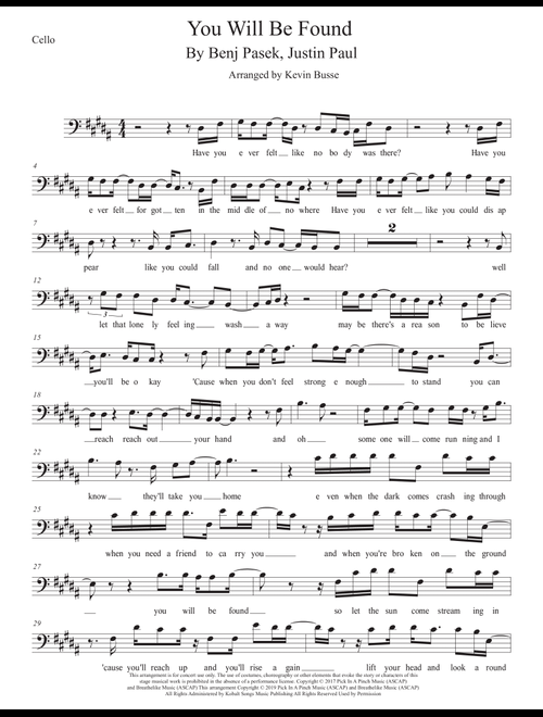 You Will Be Found (Arr. Kevin Busse) - Justin Paul, Benj Pasek (Cello Solo)