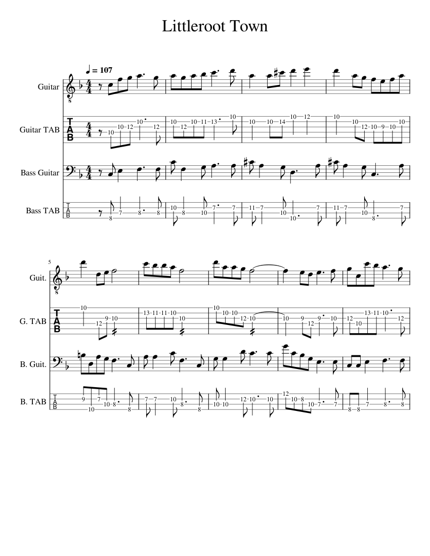 Littleroot Town Guitar and Bass Duet Tab Sheet music for Guitar, Bass