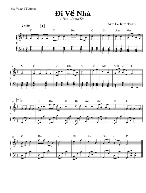 Đi Về Nhà. piano