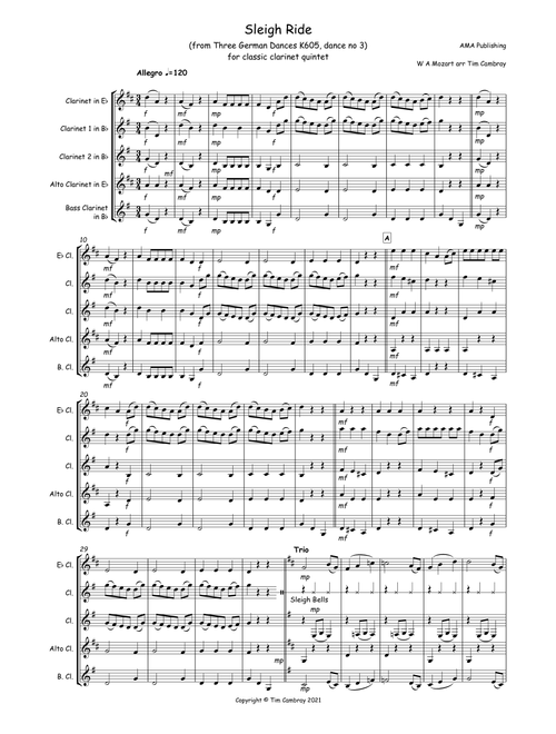 Sleigh Ride (Arr. Tim Cambray) - W A Mozart (Woodwind Ensemble)