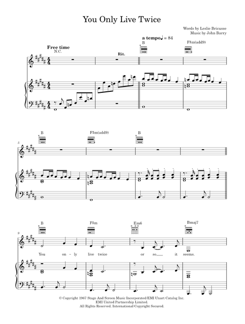 You only live twice - Nancy Sinatra (Piano-Vocal-Guitar (Piano Accompaniment))