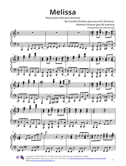 Melissa (Arr. Jane Stavrinoudis) - Porno Graffitti (Piano Solo)