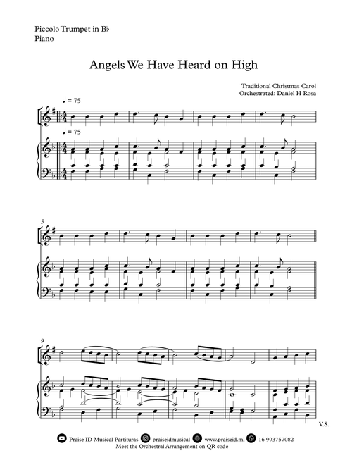 Angels We Have Heard on High - Gloria in excelsi Deo - Easy Piccolo Trumpet and Piano (Arr. Daniel H Rosa) - Traditional Christmas Carol (Trumpet and Piano)