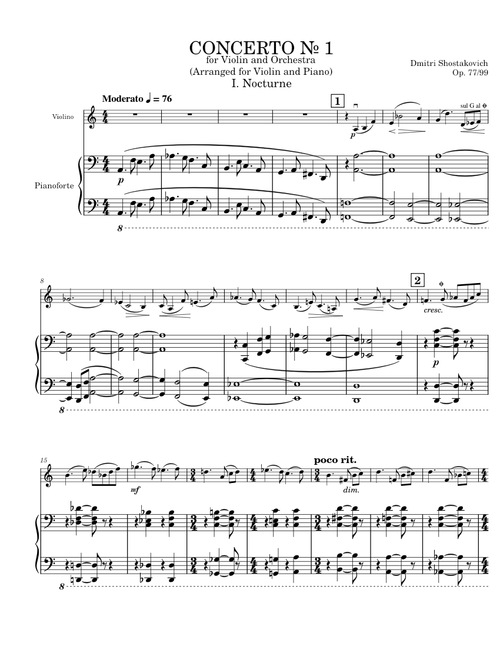 Shostakovich - Violin Concerto № 1, Op. 77/99 - Arrangement for Solo Violin and Piano