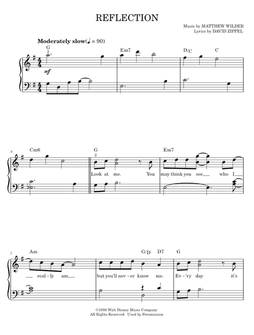 Reflection - Christina Aguilera (Easy Piano)