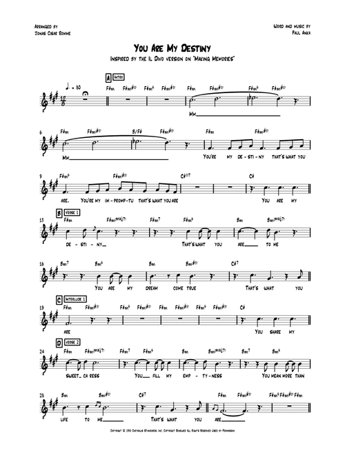 You Are My Destiny (Arr. Jonas Cisar Romme) - Paul Anka (Lead Sheet - Fake Book)