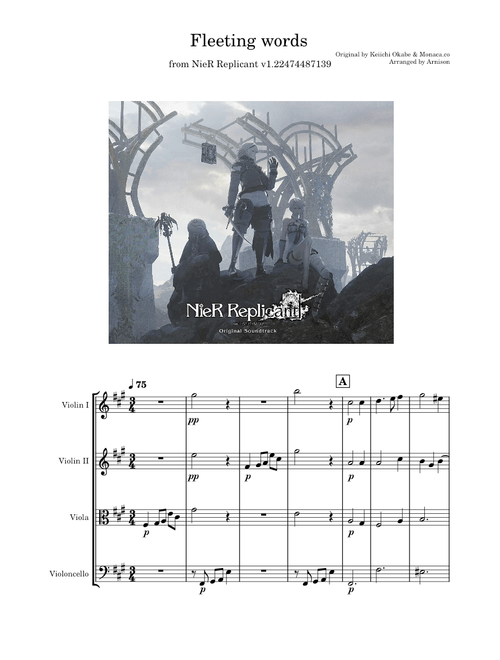 Fleeting words - NieR Replicant ver.1.22474487139 – arranged for string quartet - Keiichi Okabe