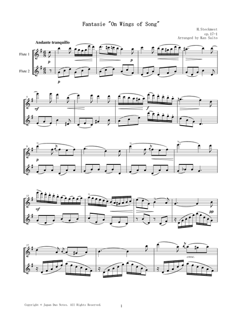 Fantasia on Auf Flügeln des Gesanges / H. Steckmest (Arr. Kan Saito / Japan Duo Notes) - H Steckmest / Felix Mendelssohn (Flute Duet)