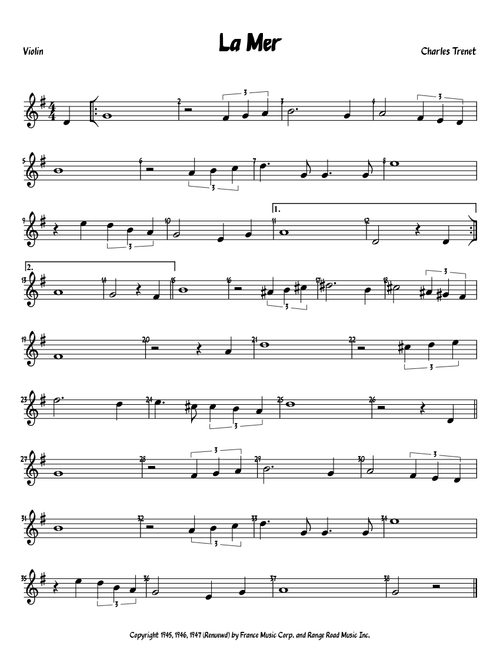 La Mer Charles Trenet -violin-
