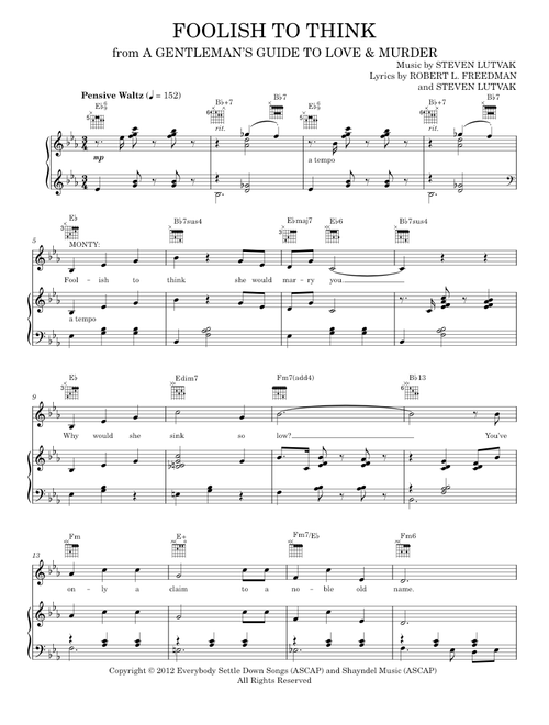Foolish To Think - Steven Lutvak (Piano-Vocal-Guitar)