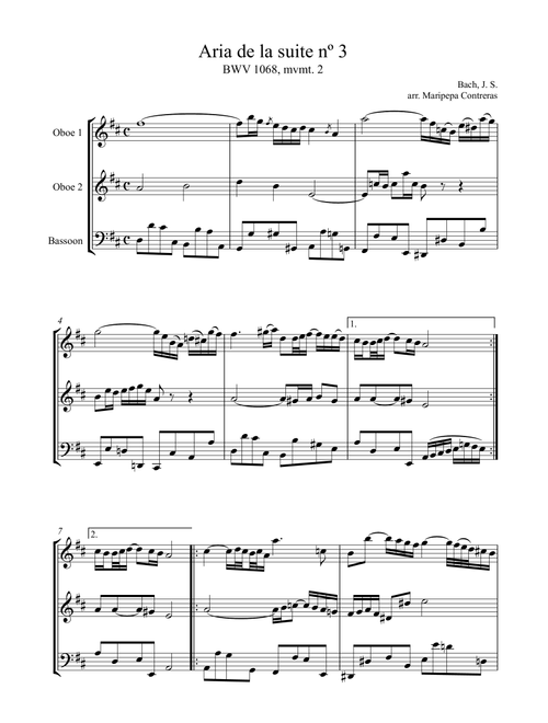 Bach, J. S. - Aria from suite nº 3, BWV 1068, mvmt. 2  (2 oboes and bassoon) (Arr. M. Contreras) - J. S. Bach (Small Ensemble)