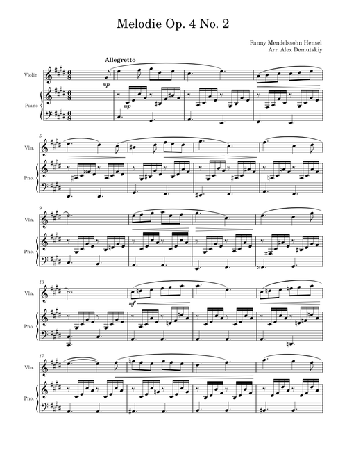 Melodie Op. 4 No. 2  – Fanny Mendelssohn Violin, Piano