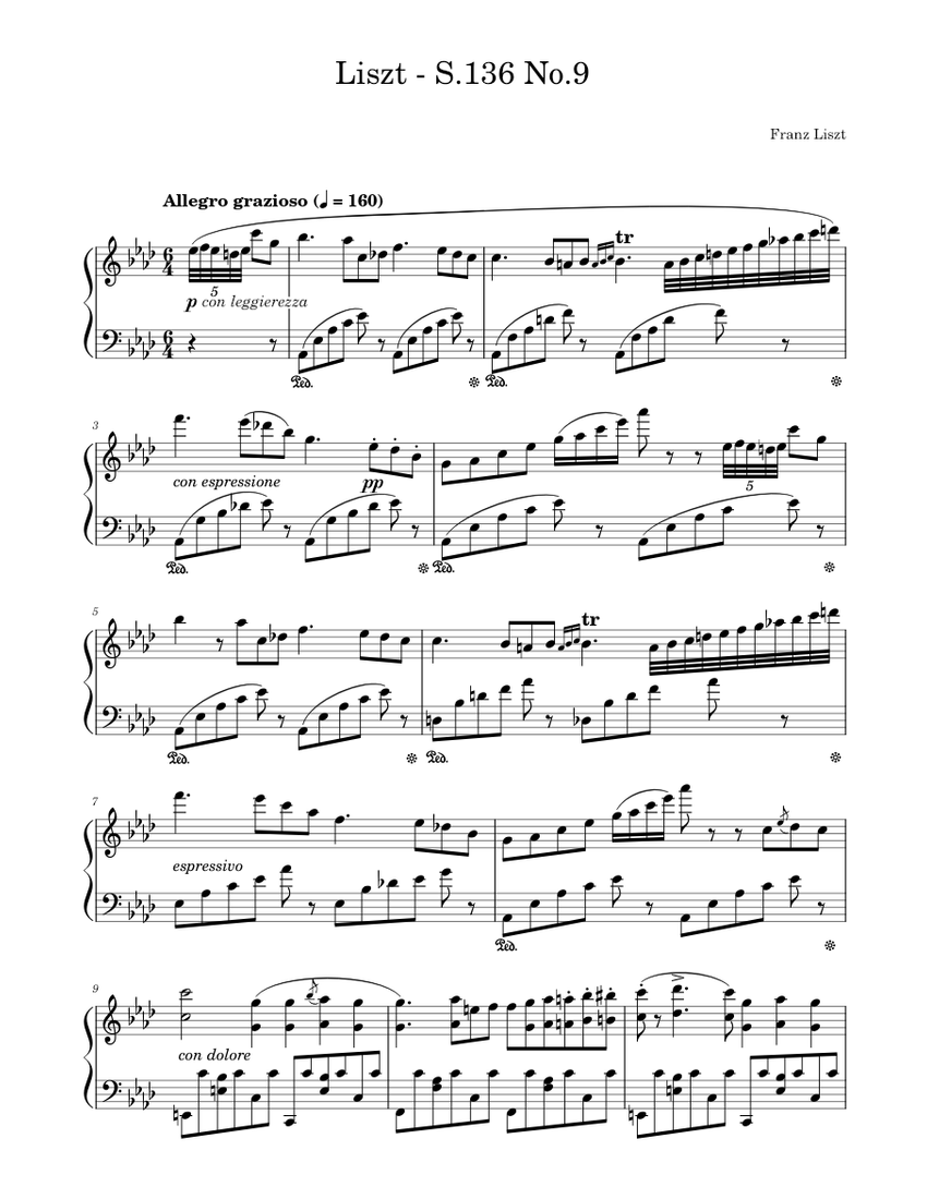 Liszt - S.136 No.9 - Liszt / JUNPIN Sheet Music for Piano (Solo