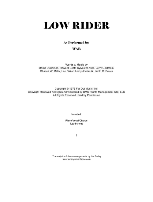 Low Rider (Arr. jfarley@arrangementsone.com) - War (Piano-Vocal-Guitar (Piano Accompaniment))