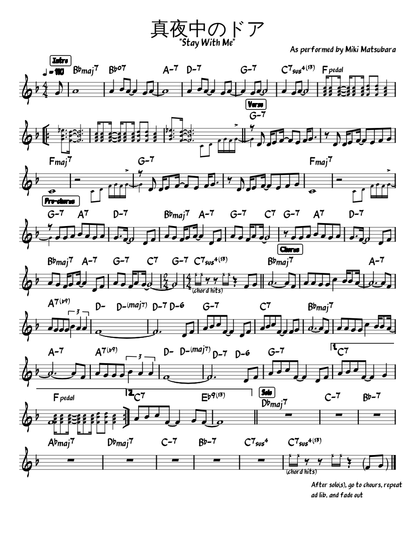 Miki Matsubara - Stay With Me [Lead Sheet] Sheet Music with Chords