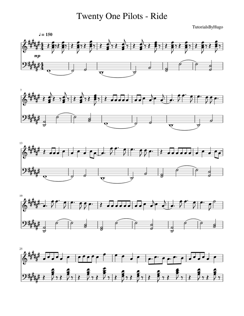 Twenty One Pilots Ride Sheet music for Piano (Solo)