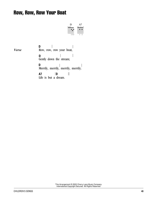 Row, Row, Row Your Boat - Traditional (Guitar Chords-Lyrics)