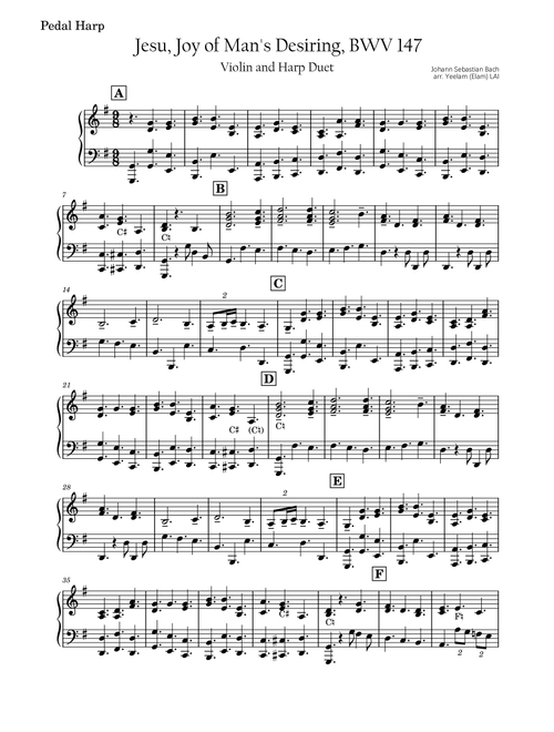 [Pedal Harp & Violin Duet] Jesu, Joy of Man's Desiring, BWV147 (Arr. Yeelam (Elam) LAI) - JS Bach (Instrumental Duet)