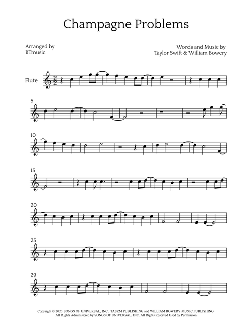 Champagne Problems (Arr. BTmusic) - Taylor Swift (Flute Solo)