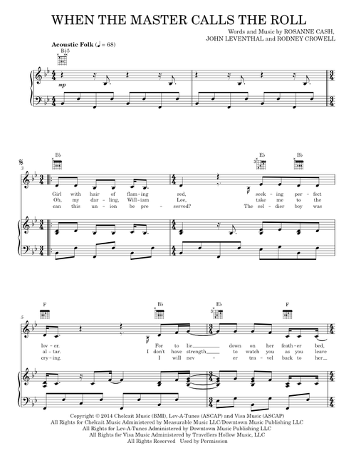 When The Master Calls The Roll - Rosanne Cash (Piano-Vocal-Guitar)