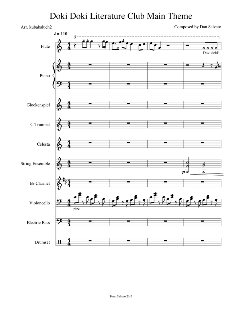 Doki Doki Literature Club Main Theme Sheet Music for Piano, Celesta ...