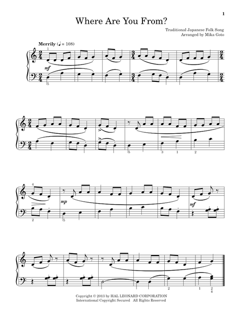 Where Are You From? (arr. Mika Goto) - Traditional Japanese Folk Song (Educational Piano)