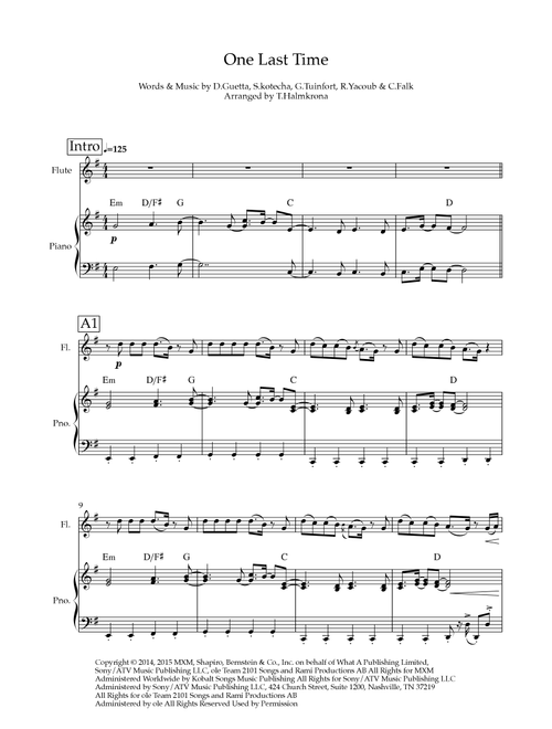 One Last Time (Arr. Teemu Halmkrona) - Ariana Grande (Flute and Piano)