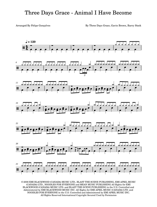 Animal I Have Become (Arr. The Ninja) - Three Days Grace (Drums)