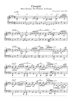 Creepin' - Metro Boomin, The Weeknd & 21 Savage (Piano Solo) Sheet ...