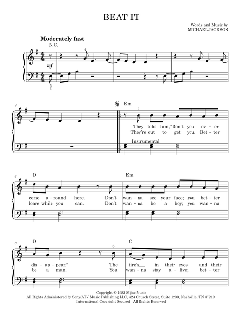 Beat It - Michael Jackson (Easy Piano)