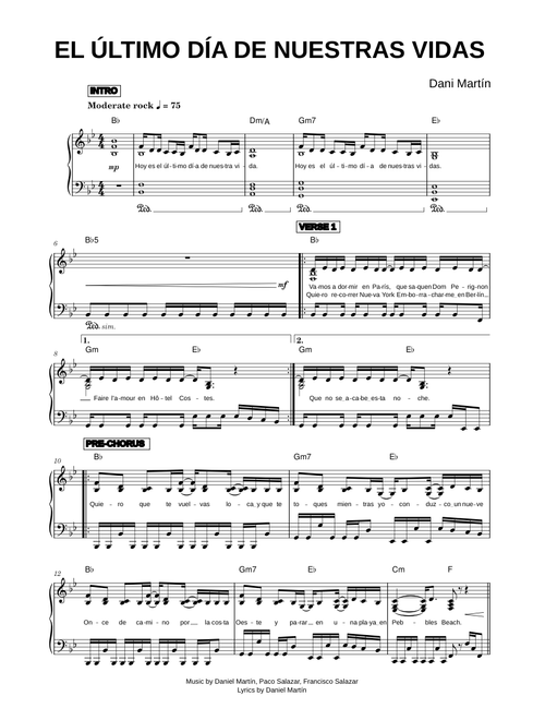 Hoy es el último día de nuestras vidas - Dani Martín (Piano Solo)