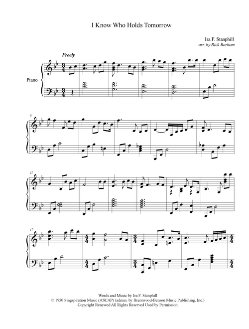 I Know Who Holds Tomorrow (Arr. Rick Barham) - Ira F Stanphill (Piano Solo)