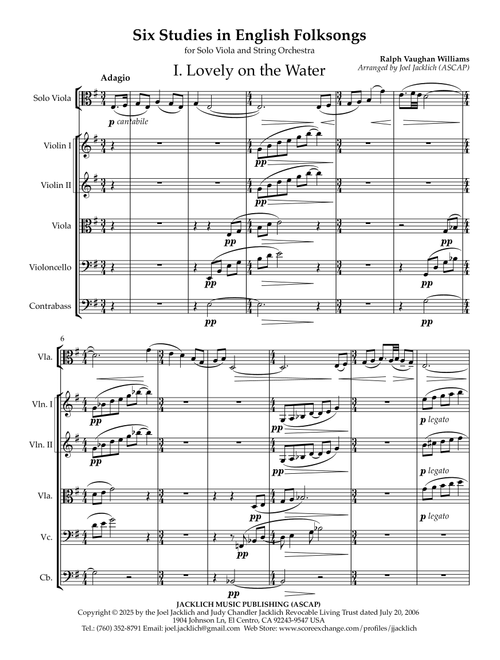 Six Studies in English Folksongs for Viola and String Orchestra (Arr. Joel Jacklich (ASCAP)) - Ralph Vaughn Williams (Orchestra)