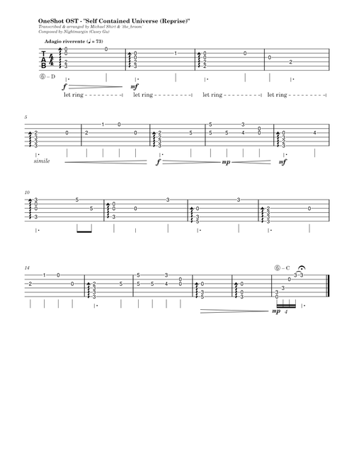 OneShot - Self Contained Universe (Reprise) (Arranged for guitar) – Nightmargin (Casey Gu)