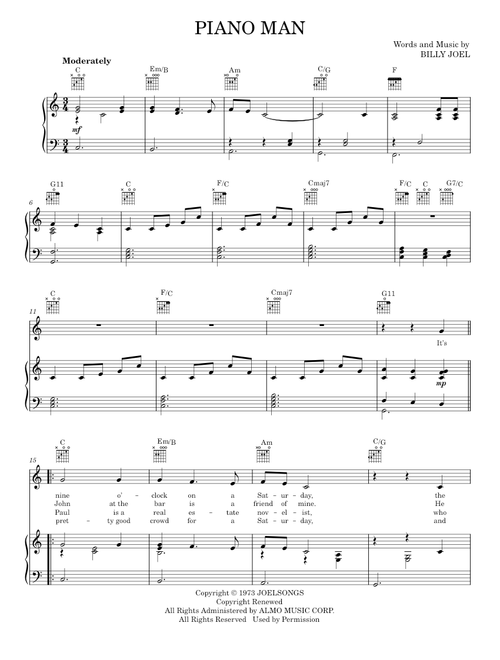Piano Man - Billy Joel (Piano-Vocal-Guitar)
