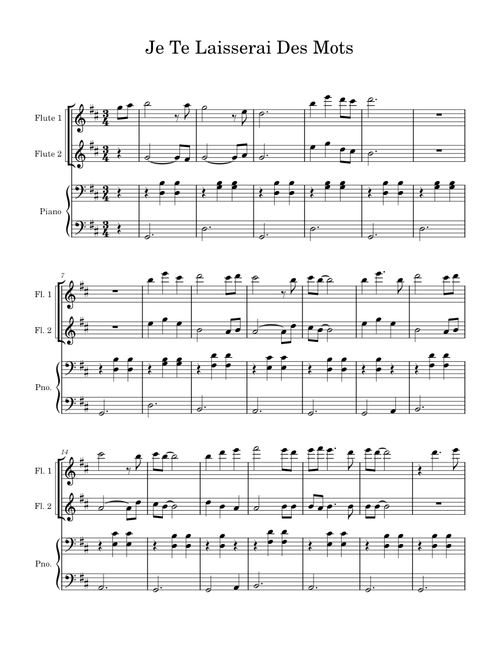 Je te laisserai des mots – Patrick Watson Je Te Laisserai Des Mots – Piano and Flute Duet/Trio