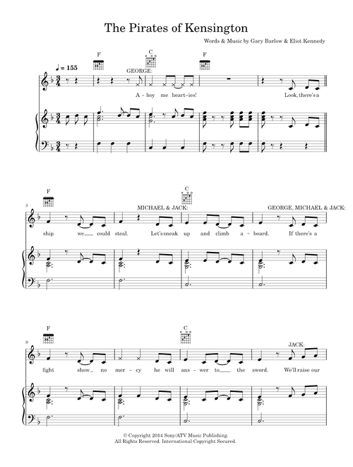 The Pirates Of Kensington (from 'Finding Neverland') - Eliot Kennedy, Gary Barlow (Piano-Vocal-Guitar (Piano Accompaniment))
