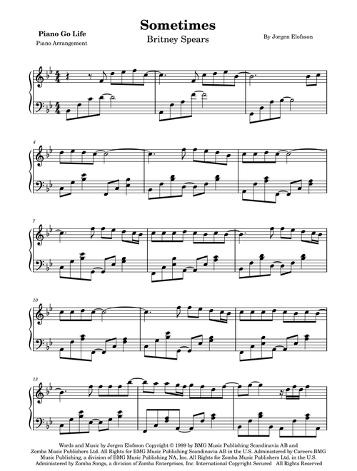 Sometimes (Arr. Piano Go Life) - Britney Spears (Piano Solo)