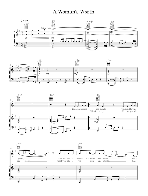 A Woman's Worth - Alicia Keys (Piano-Voice-Guitar)