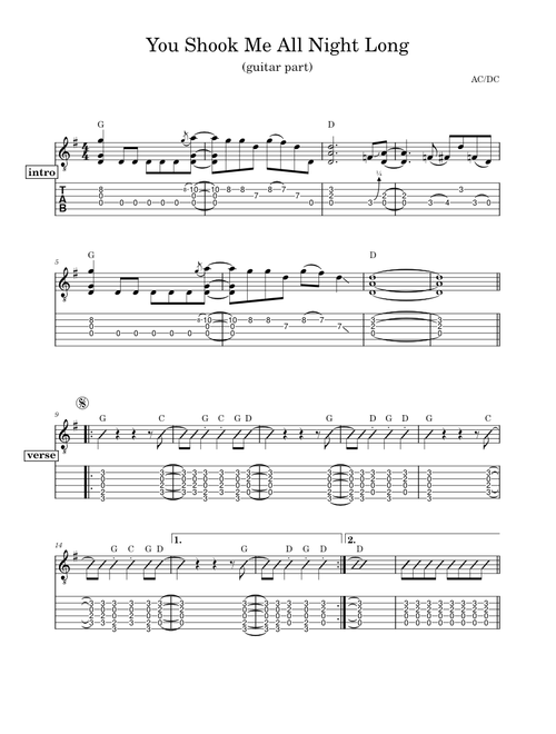 You Shook Me All Night Long (AC/DC) - guitar part