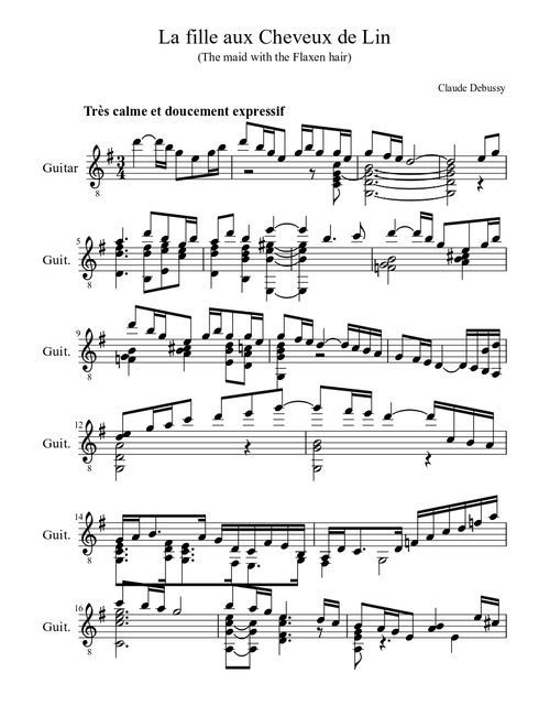 Debussy - La fille aux Cheveux de Lin (Guitar score)