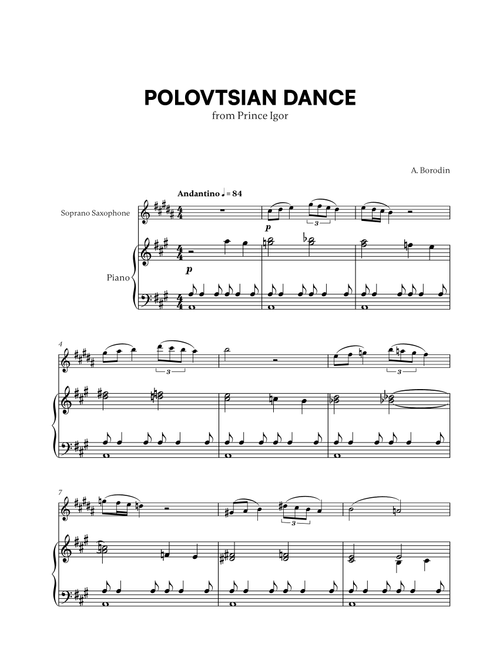 Polovtsian Dance (from Prince Igor) (for Soprano Saxophone and Piano) (Arr. Cadenza Editions) - Alexander Borodin (Soprano Sax and Piano)
