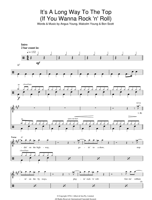 It's A Long Way To The Top (If You Wanna Rock 'N' Roll) (Drums) - AC/DC (Lead Sheet - Fake Book)