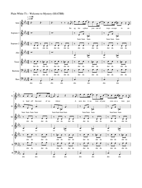 Plain White T's - Welcome to Mystery Acapella (SSATBB + Solo)