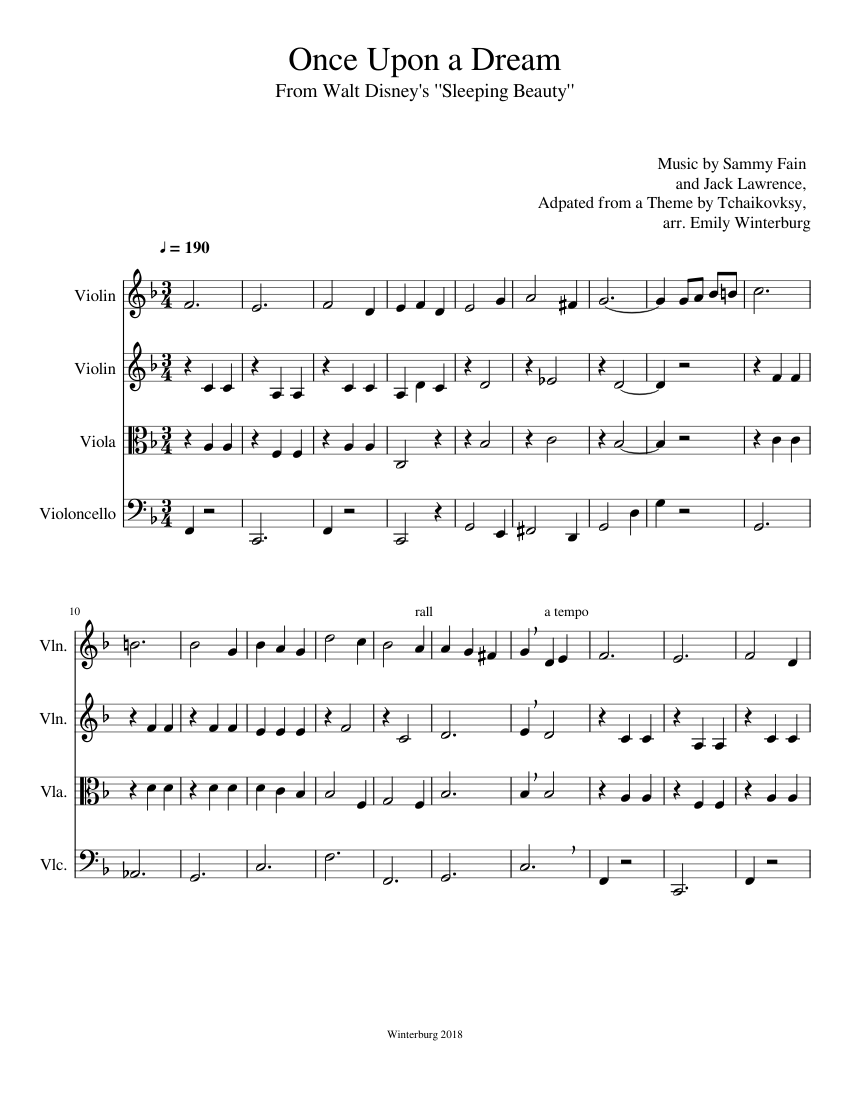 Once Upon a Dream for string quartet Sheet music for Violin, Viola