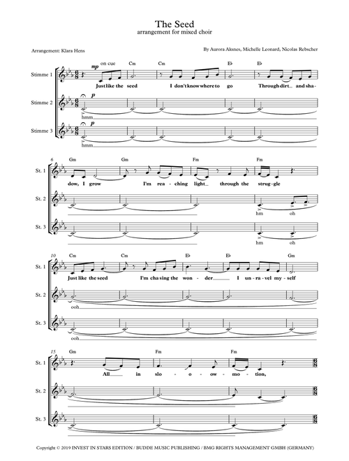 The Seed (Arr. Klara Hens) - Nicolas Rebscher, Aurora Aksnes, Michelle Leonard (Choral, 3-Part Mixed)