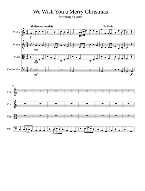 "We Wish You a Merry Christmas" for String Quartet