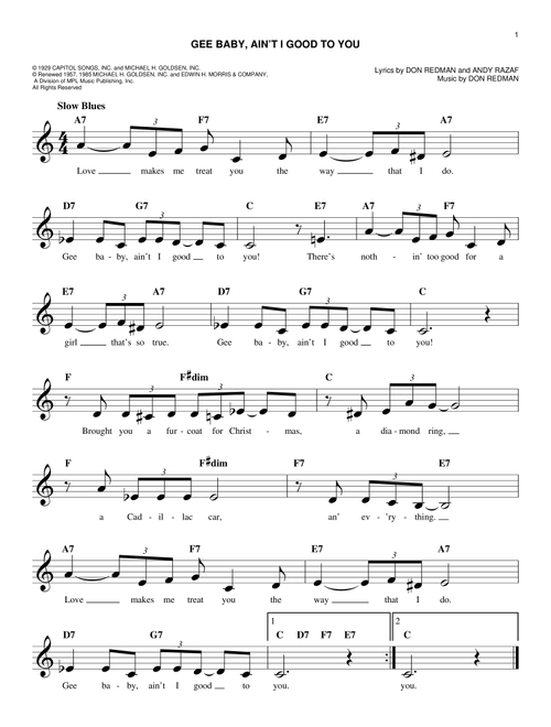 Gee Baby, Ain't I Good To You - Andy Razaf (Easy Lead Sheet - Fake Book)